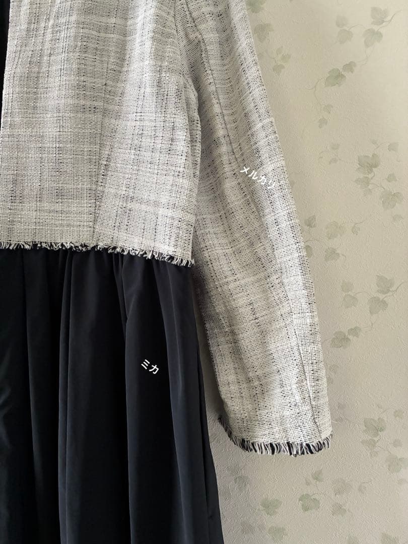 ボールジィ　ロングスラブツイード マテリアルコンビワンピース　36号　ホワイト