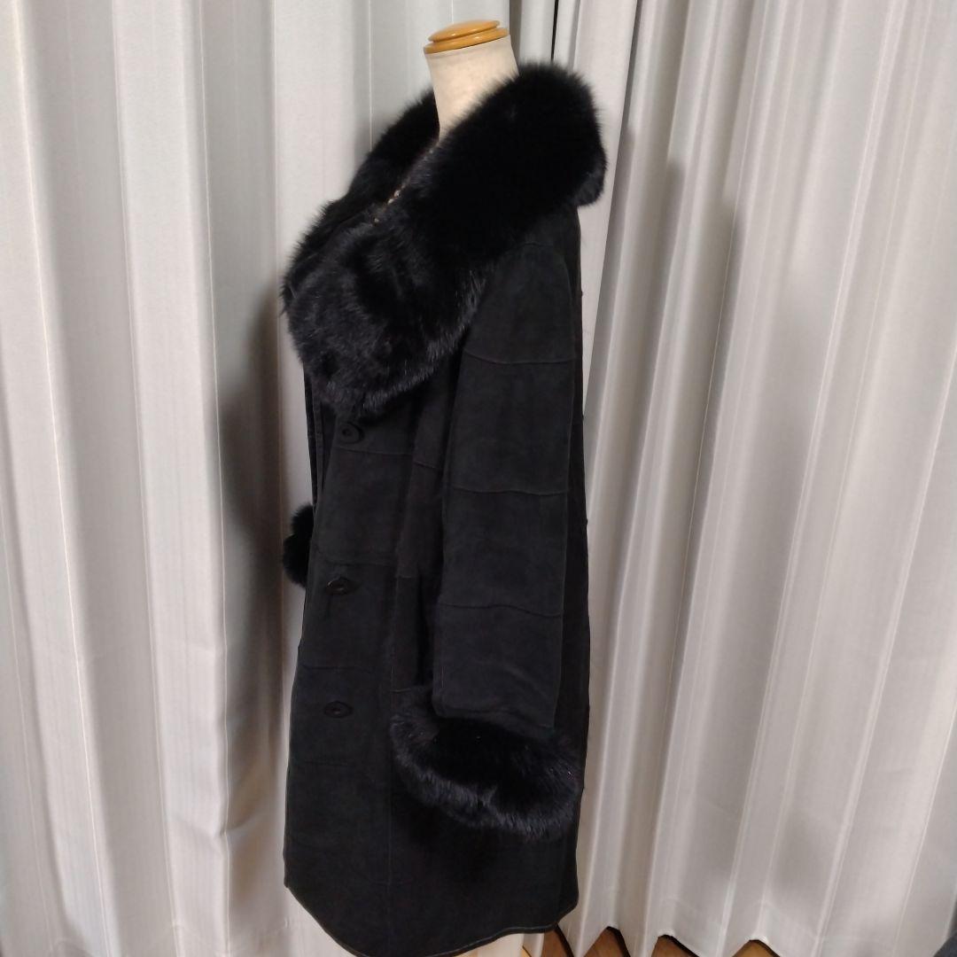 新品同様✩ブルーフォックス＆ラムレザー＆ラパン✩ファーコート✩柔らか✩ブラック