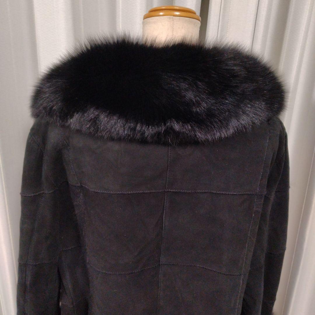 新品同様✩ブルーフォックス＆ラムレザー＆ラパン✩ファーコート✩柔らか✩ブラック