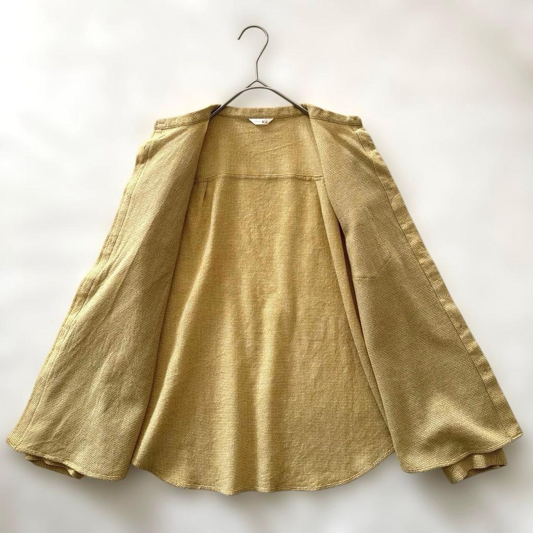 日々 小森縫製 ウール千鳥のスタンドカラーシャツ 千鳥格子 イエロー