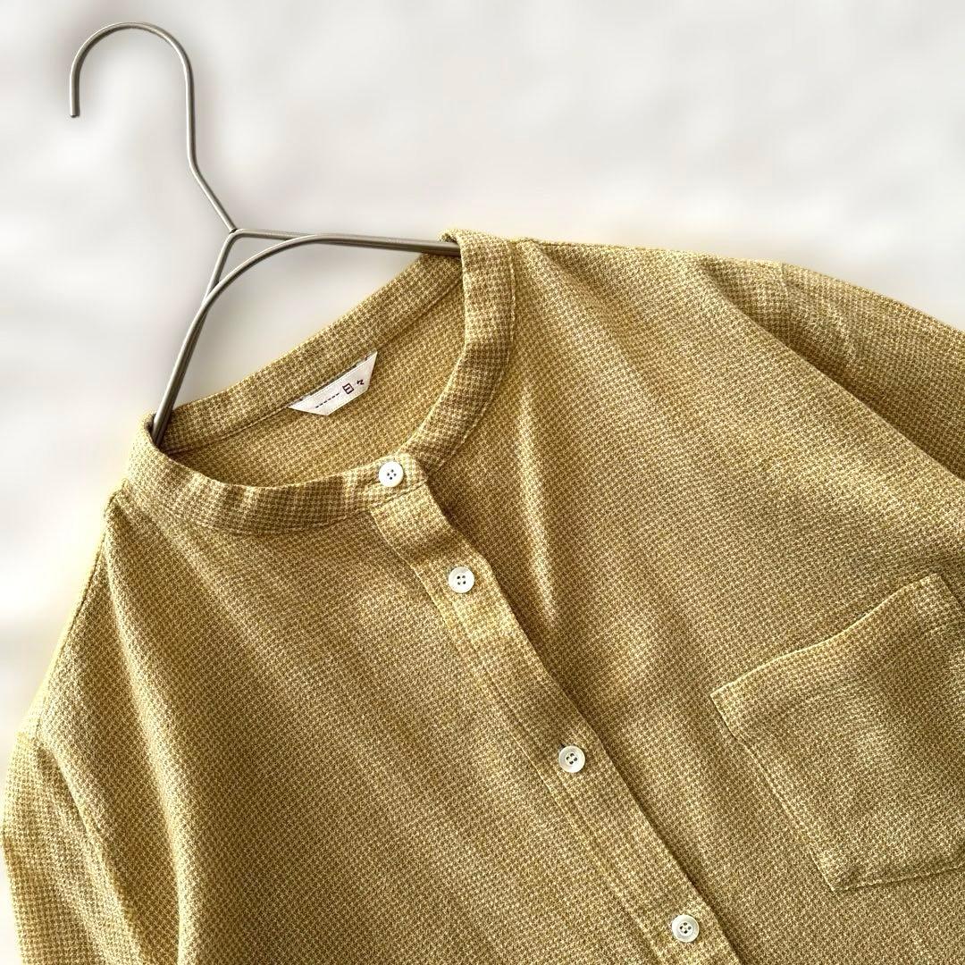 日々 小森縫製 ウール千鳥のスタンドカラーシャツ 千鳥格子 イエロー