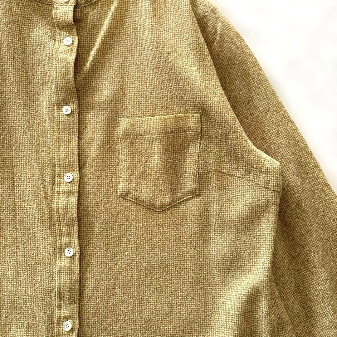 日々 小森縫製 ウール千鳥のスタンドカラーシャツ 千鳥格子 イエロー