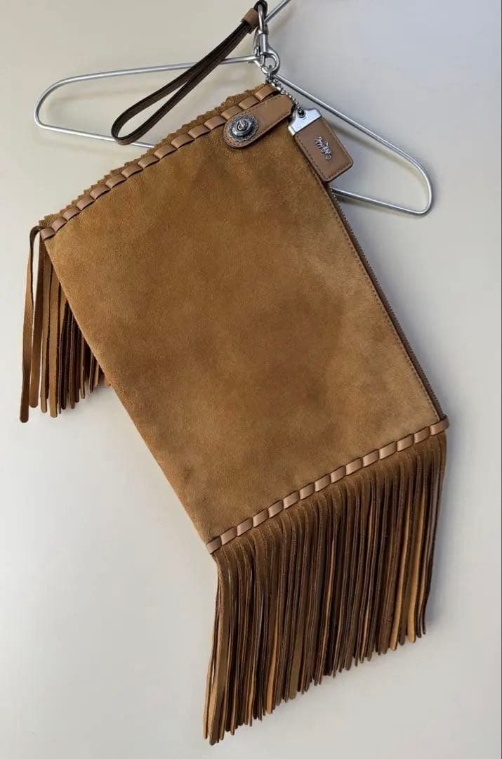 COACH フリンジ　スウェードターンロックリストレット30 クラッチ　↓8万円