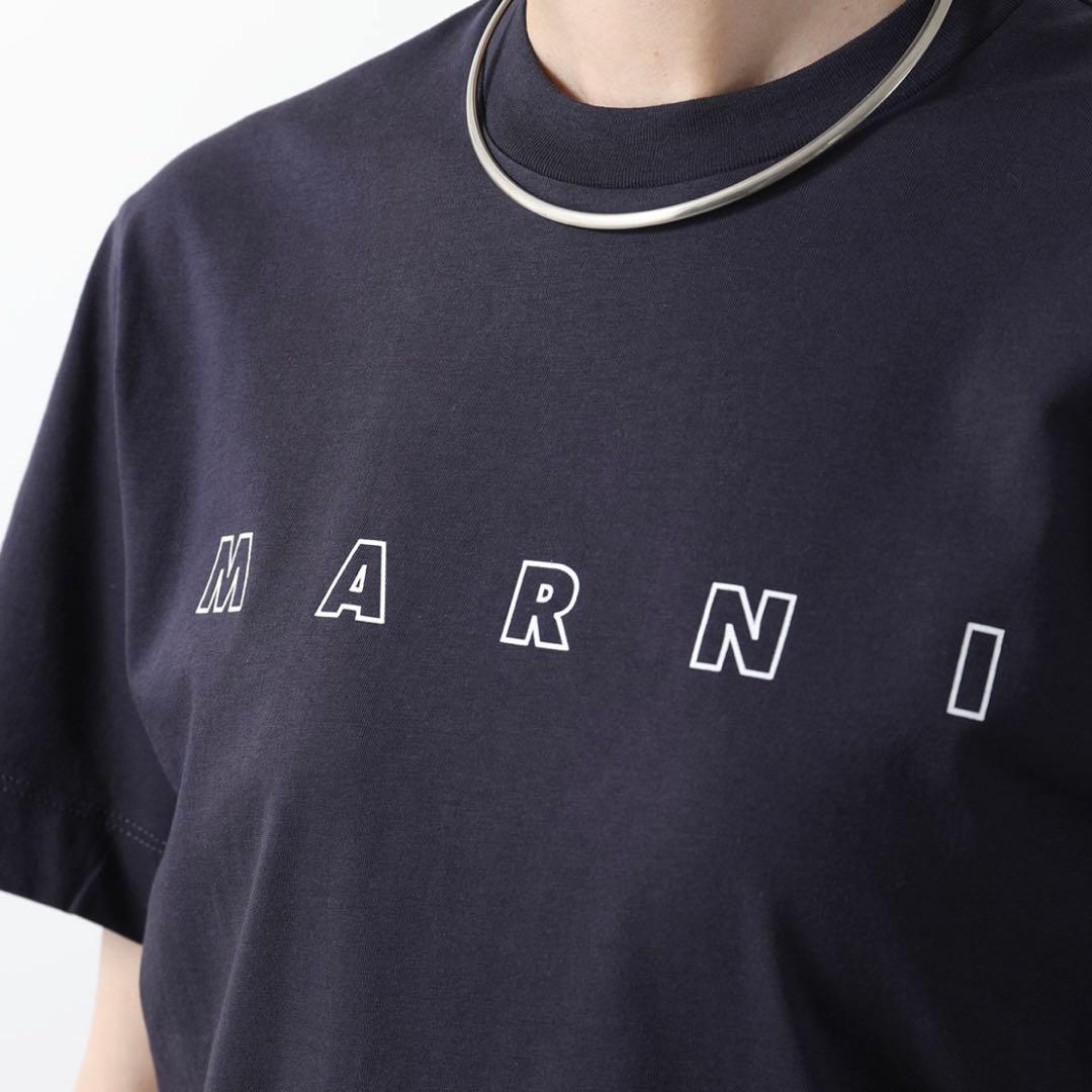 MARNI キッズ ロゴ ネイビー Tシャツ