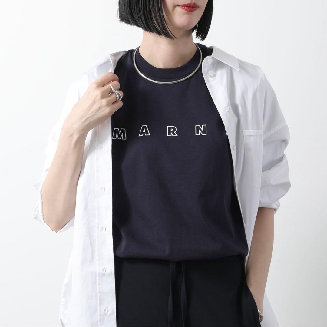 MARNI キッズ ロゴ ネイビー Tシャツ