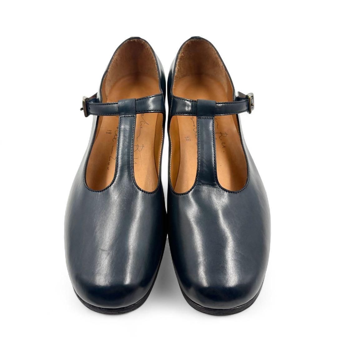【極美品】 R.U. ベス T字ストラップシューズ 38 カーフレザー ネイビー