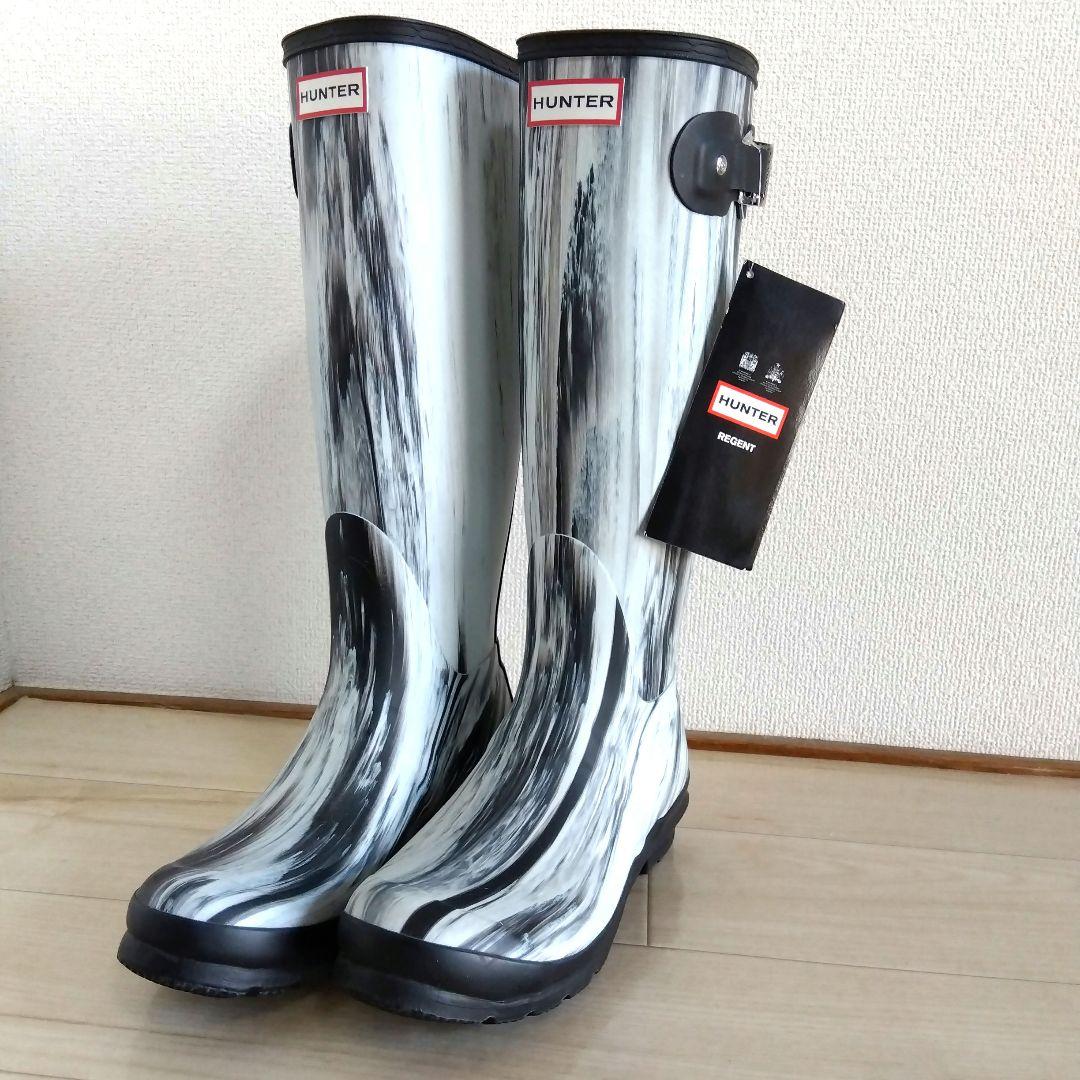 未使用 希少 HUNTER ハンター ロング レインブーツ マーブル柄 レア