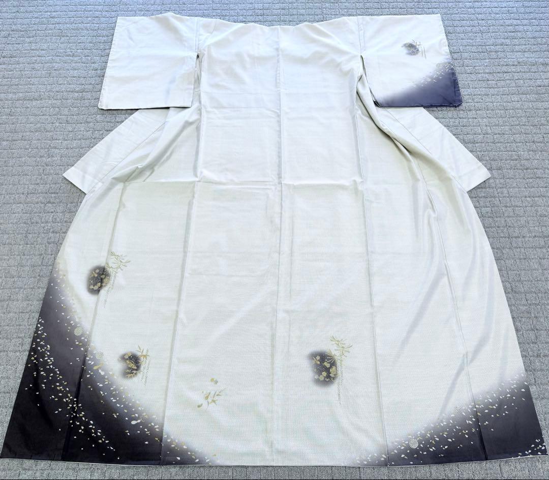 未使用 高級 訪問着 正絹 袷 白大島紬 刺繍 ホワイト 暈し染め パールトーン