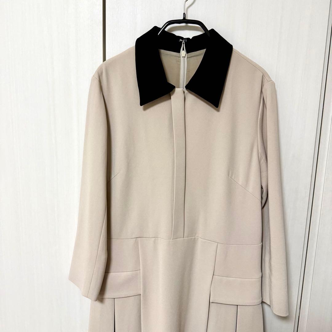 グレースコンチネンタル クレリックバイカラーワンピース ベージュ 36