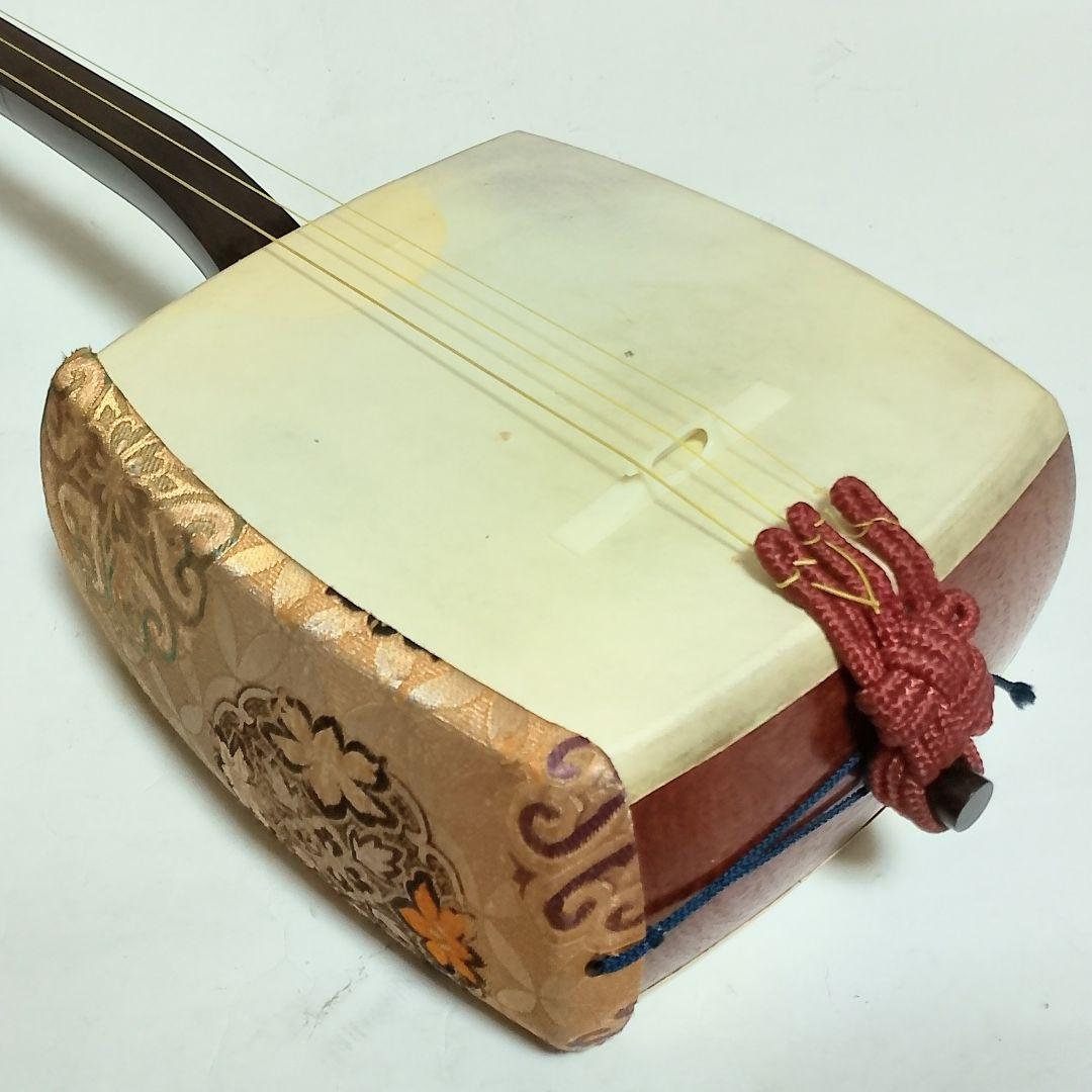 高級　紫檀　細棹三本継　三味線　鼈甲バチ + ソフトケース付き