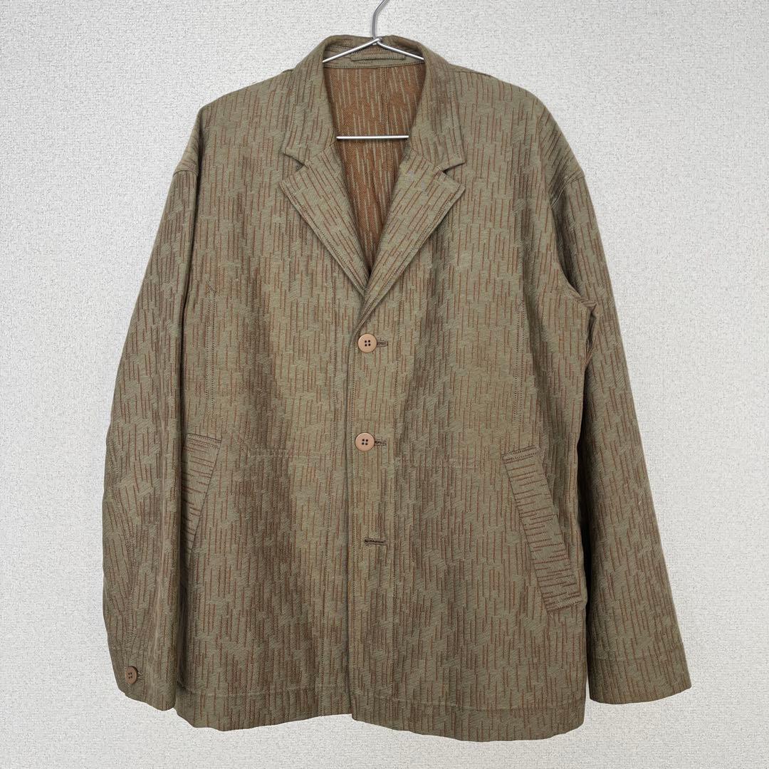 IM MEN オリーブグリーン ストライプ テーラードジャケット