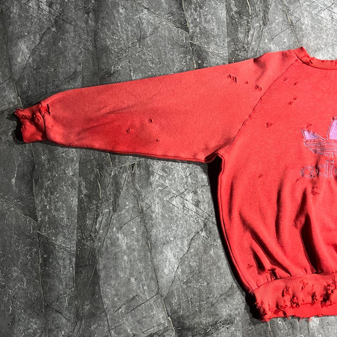 adidas 80s 鬼フェード スウェット ボロ ラグラン ビンテージ 赤