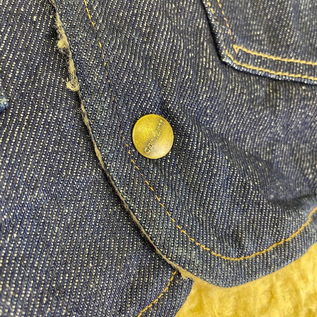 80s ヴィンテージ Carhartt【M】デニムベスト◆裏ボア 希少 星形タグ