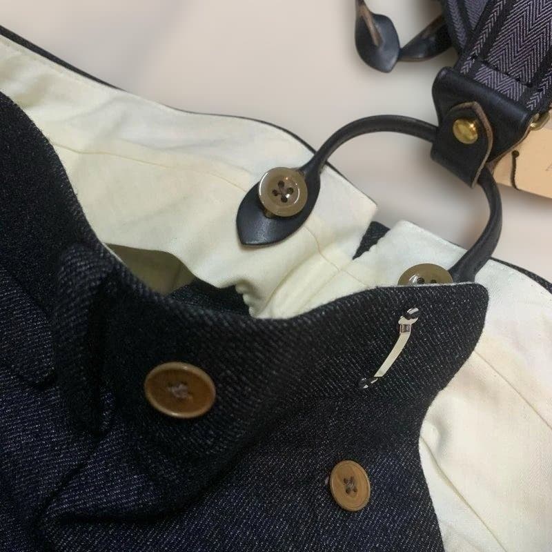 アートブラウン社　クロムエクセルレザー使用　ヘリンボーン黒　サスペンダー