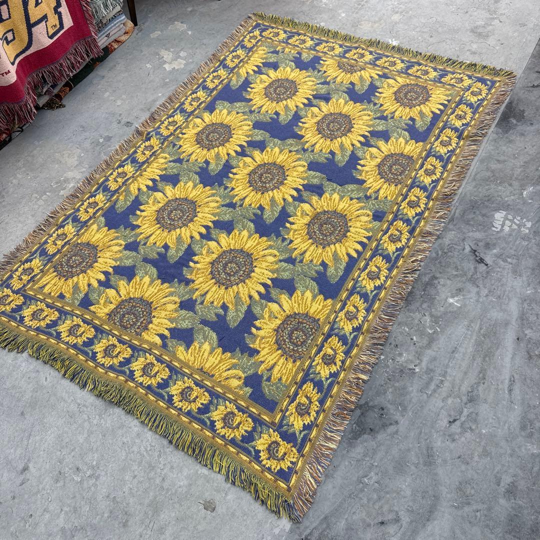 ひまわり　向日葵　マルチカバー　ソファーカバー　ヴィンテージラグ　186x123