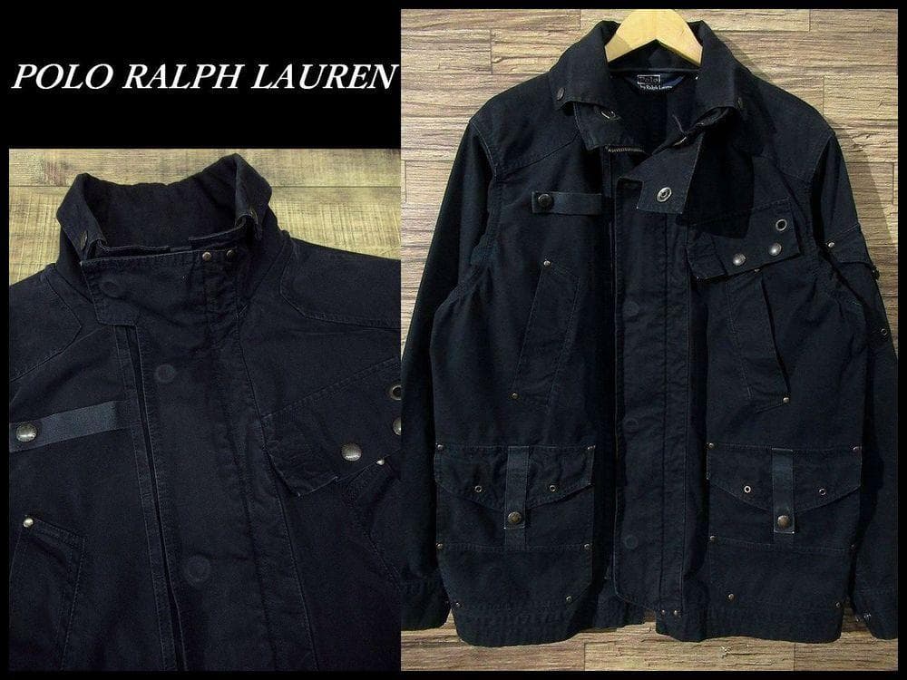 90s ポロ ラルフローレン マルチポケット モーターサイクル ジャケット 紺