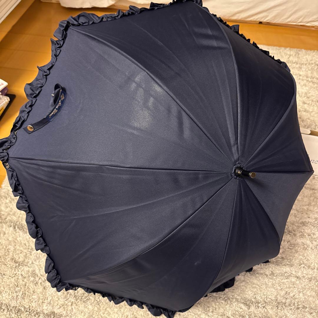 美品　Rose Blanc ネイビー 長傘　日傘　完全遮光100% 50cm