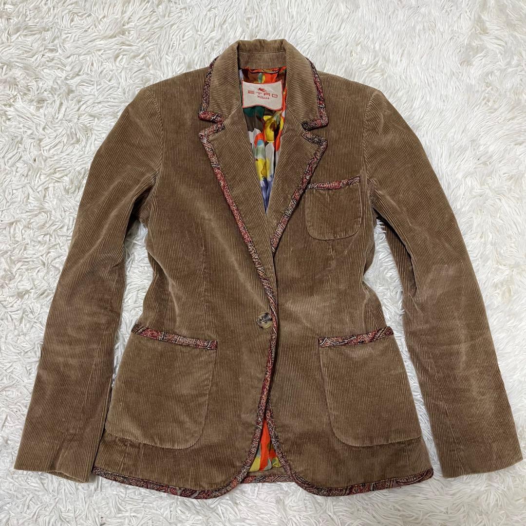 【美品】エトロ テーラードジャケット コーデュロイ 裏地総柄 シルク 42