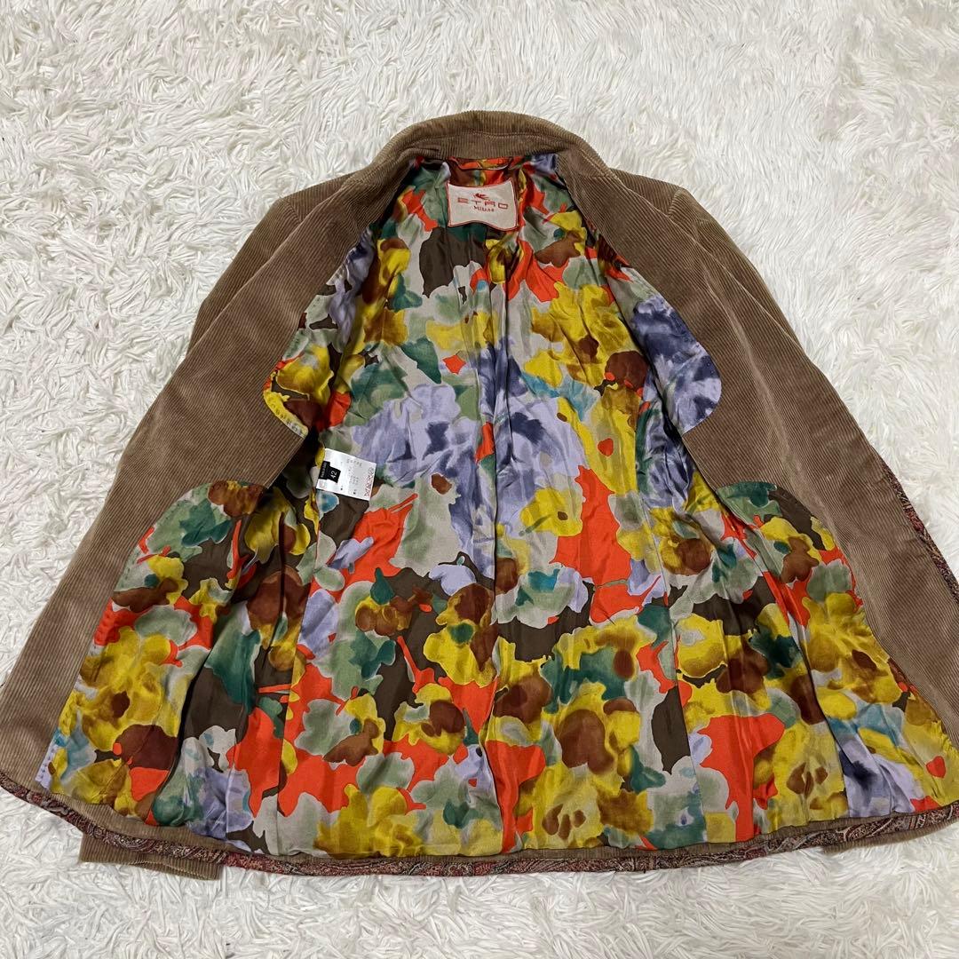 【美品】エトロ テーラードジャケット コーデュロイ 裏地総柄 シルク 42