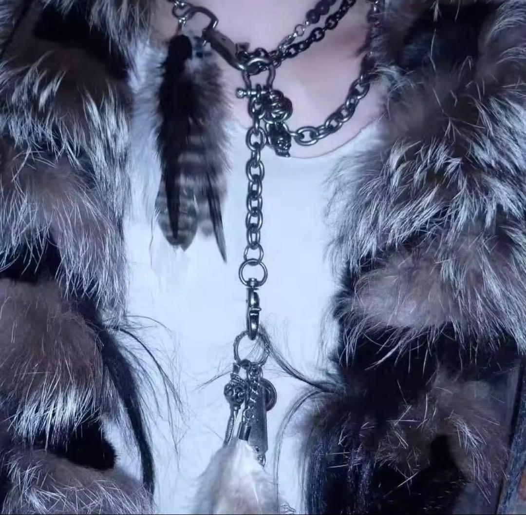 00s y2k ハンドメイドフェザークロスウォレットチェーン vkei