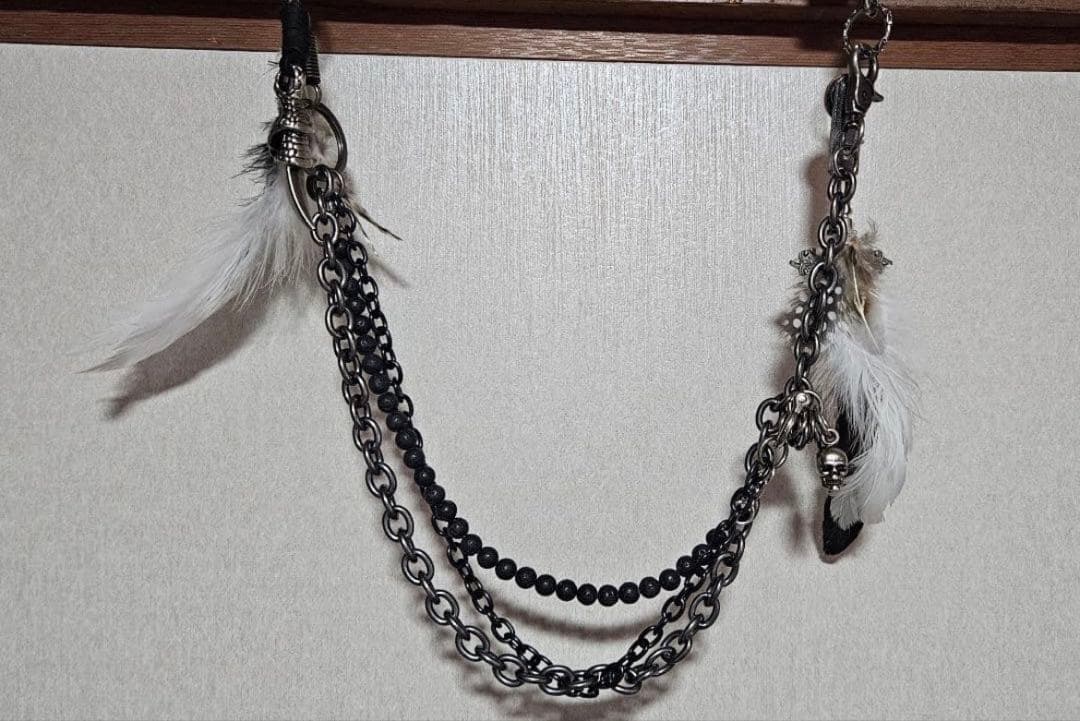 00s y2k ハンドメイドフェザークロスウォレットチェーン vkei