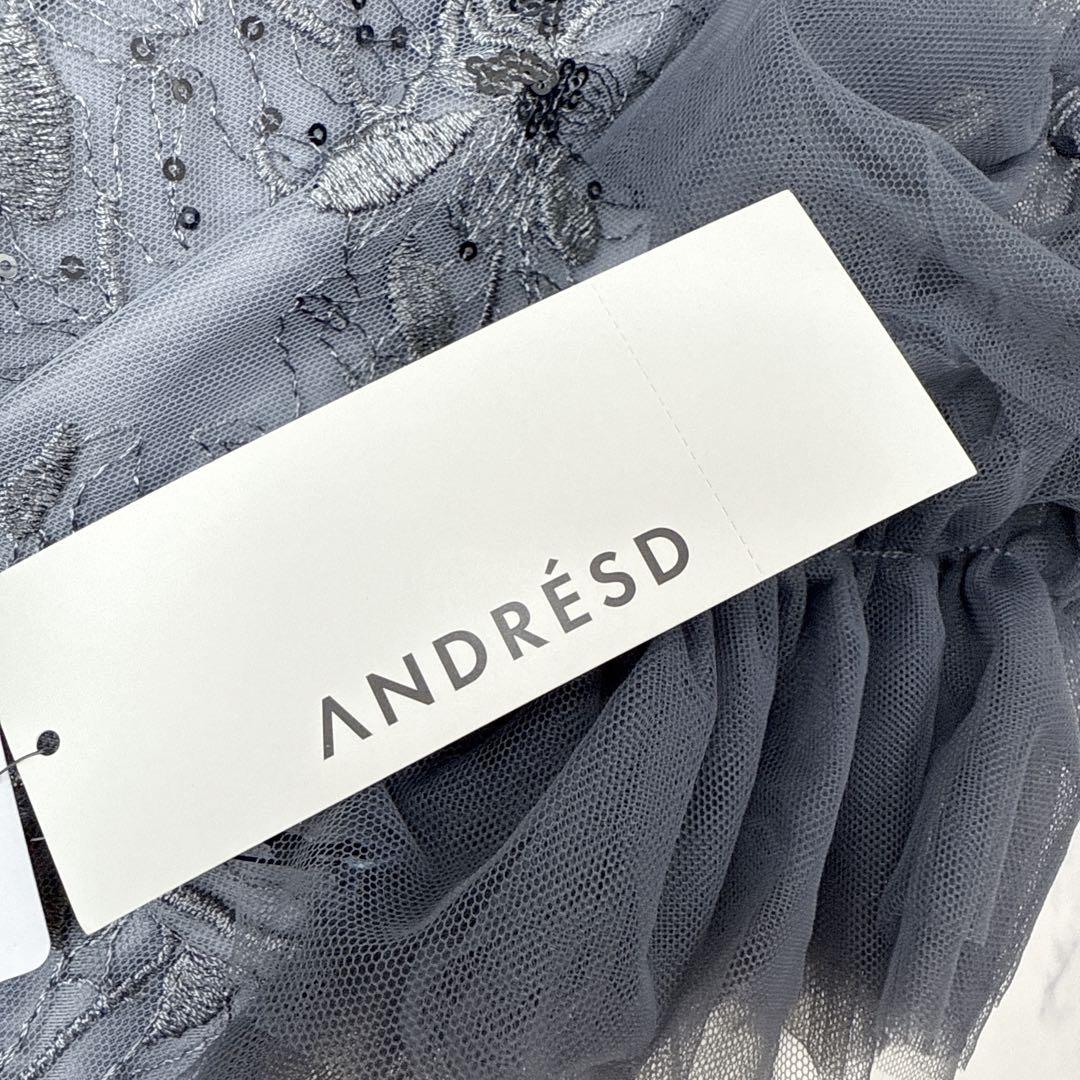 未使用 ANDRESD 袖シフォン スパンコール・刺繍 レースロングドレス M