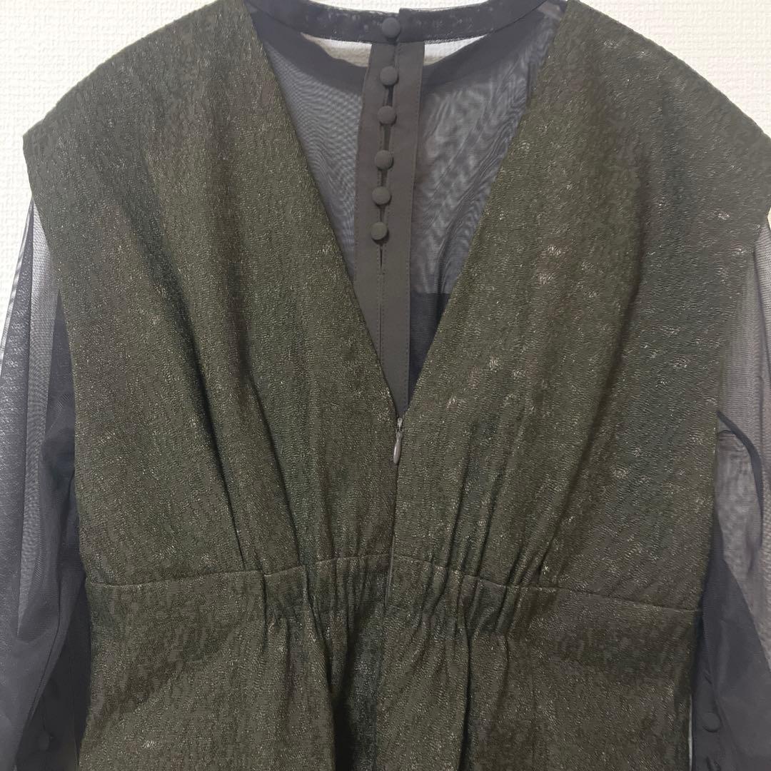 人気　カナ　ジャガード ワンピース チュール トップス セット ブラウン　S
