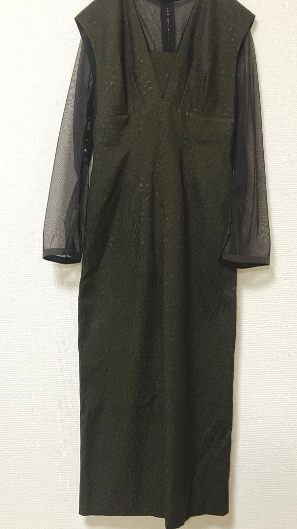 人気　カナ　ジャガード ワンピース チュール トップス セット ブラウン　S