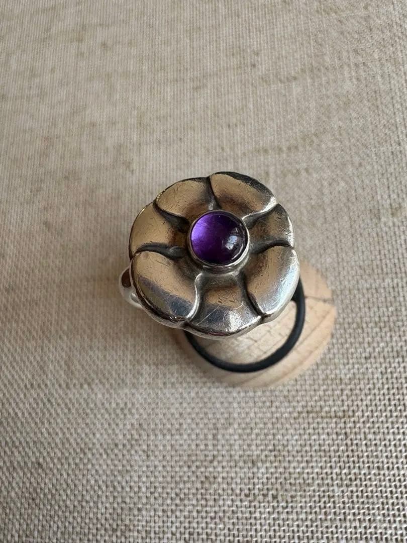 ジョージジェンセン アメジスト付き花形シルバーリング サイズ36