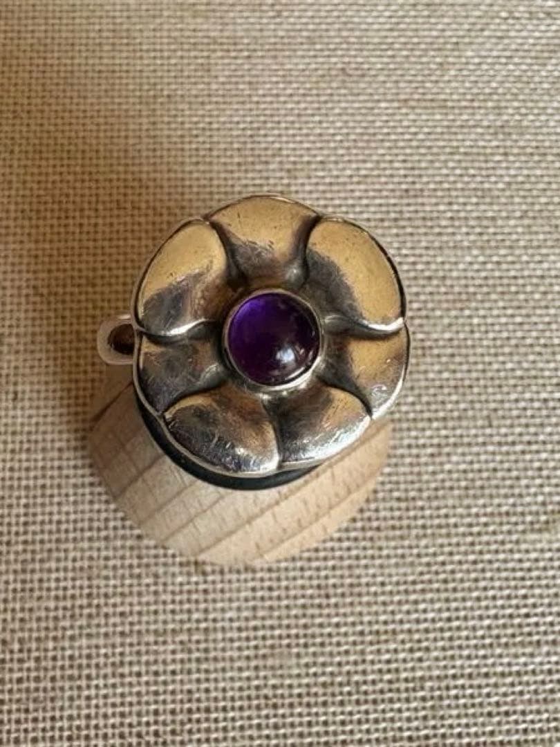 ジョージジェンセン アメジスト付き花形シルバーリング サイズ36