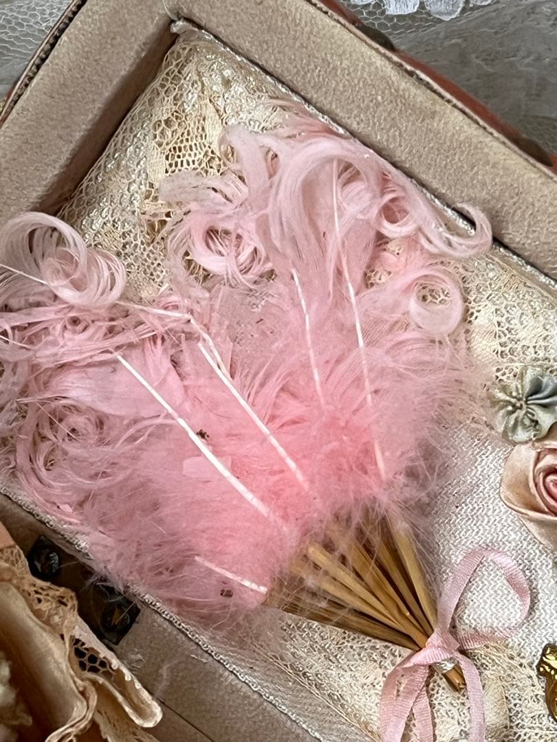 アンティークヴィンテージビスクドールミニョネット ボックスローズリボンレース