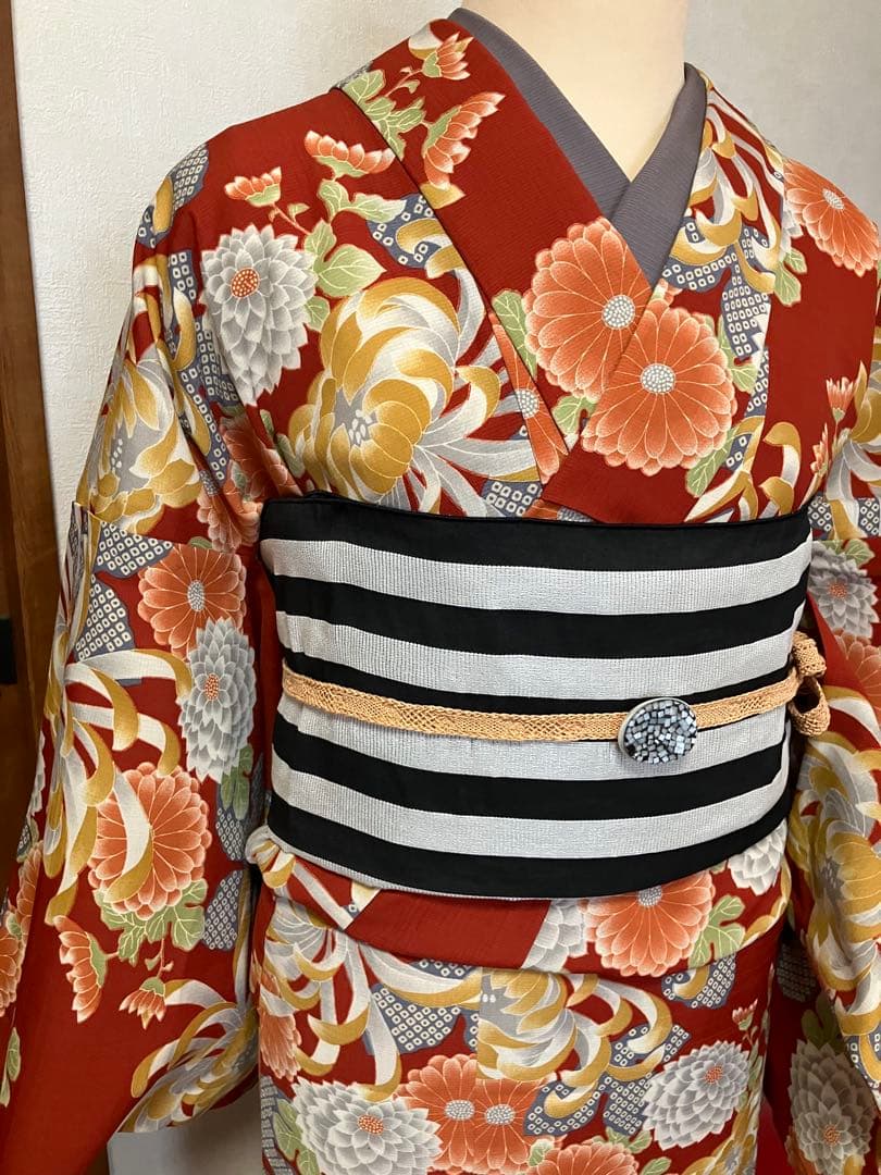 撫松庵　ポリエステル　レトロモダン　夏着物 洗える浴衣　菊　単品