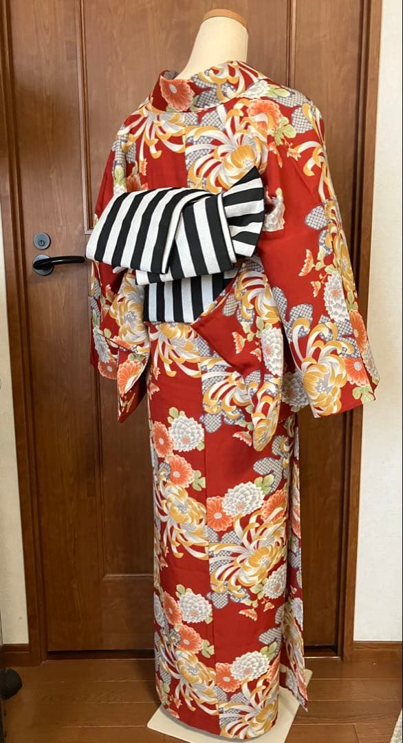 撫松庵　ポリエステル　レトロモダン　夏着物 洗える浴衣　菊　単品