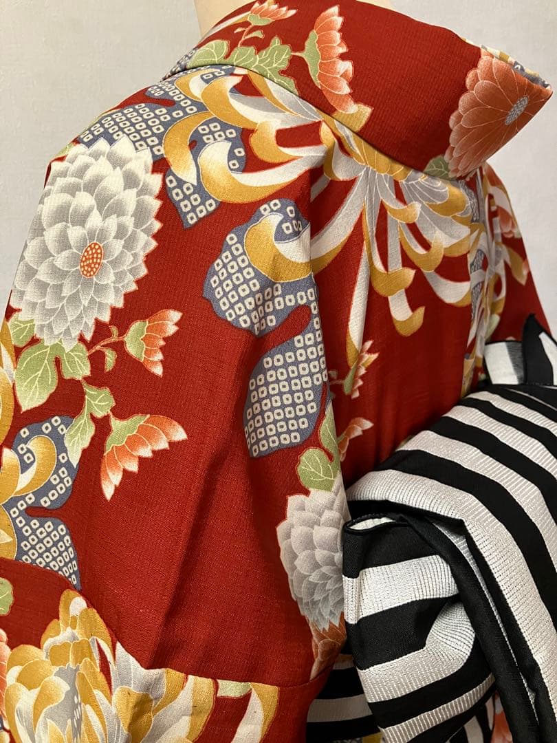 撫松庵　ポリエステル　レトロモダン　夏着物 洗える浴衣　菊　単品