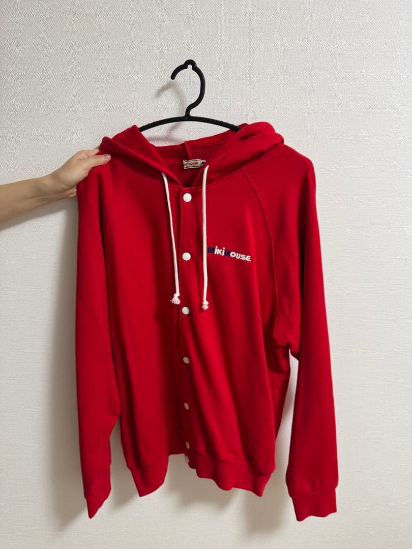 【新品/未使用】ミキハウス バックロゴ パーカー 赤 Mサイズ 日本製