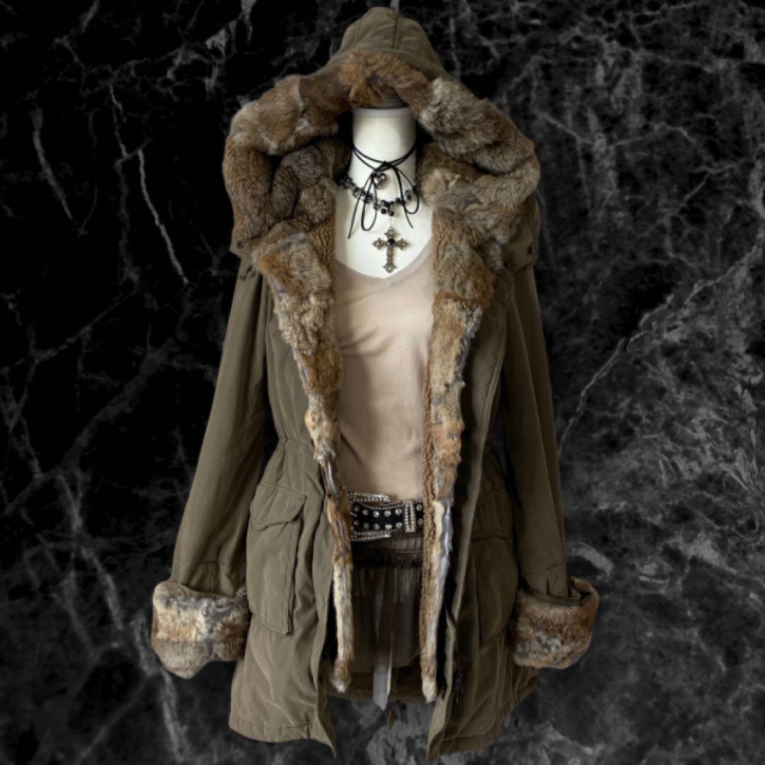 y2k 00s archive グランジ リアルファーモッズコート 平成ギャル