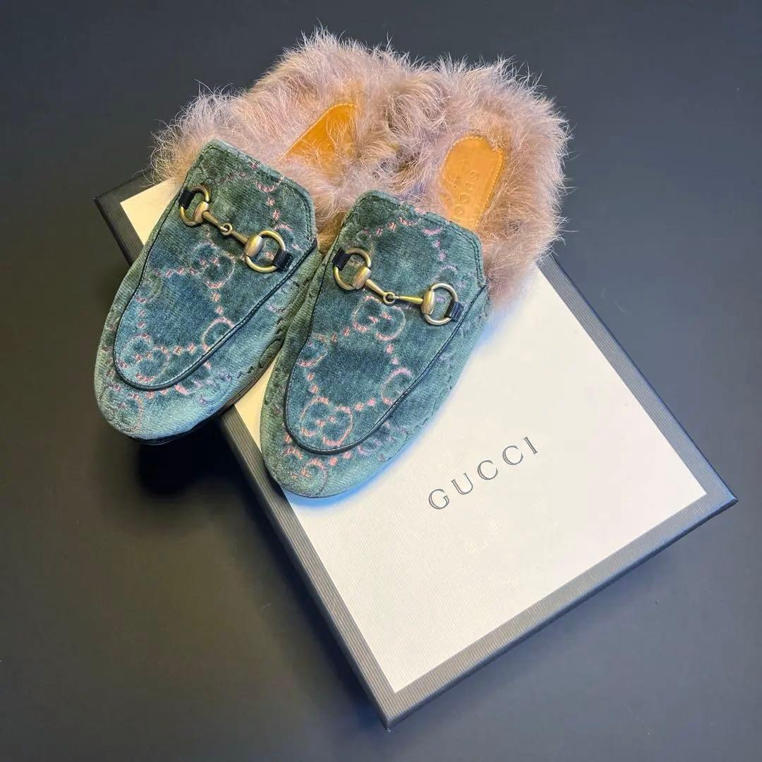 GUCCI ホースビット/ファー付きスリッポン