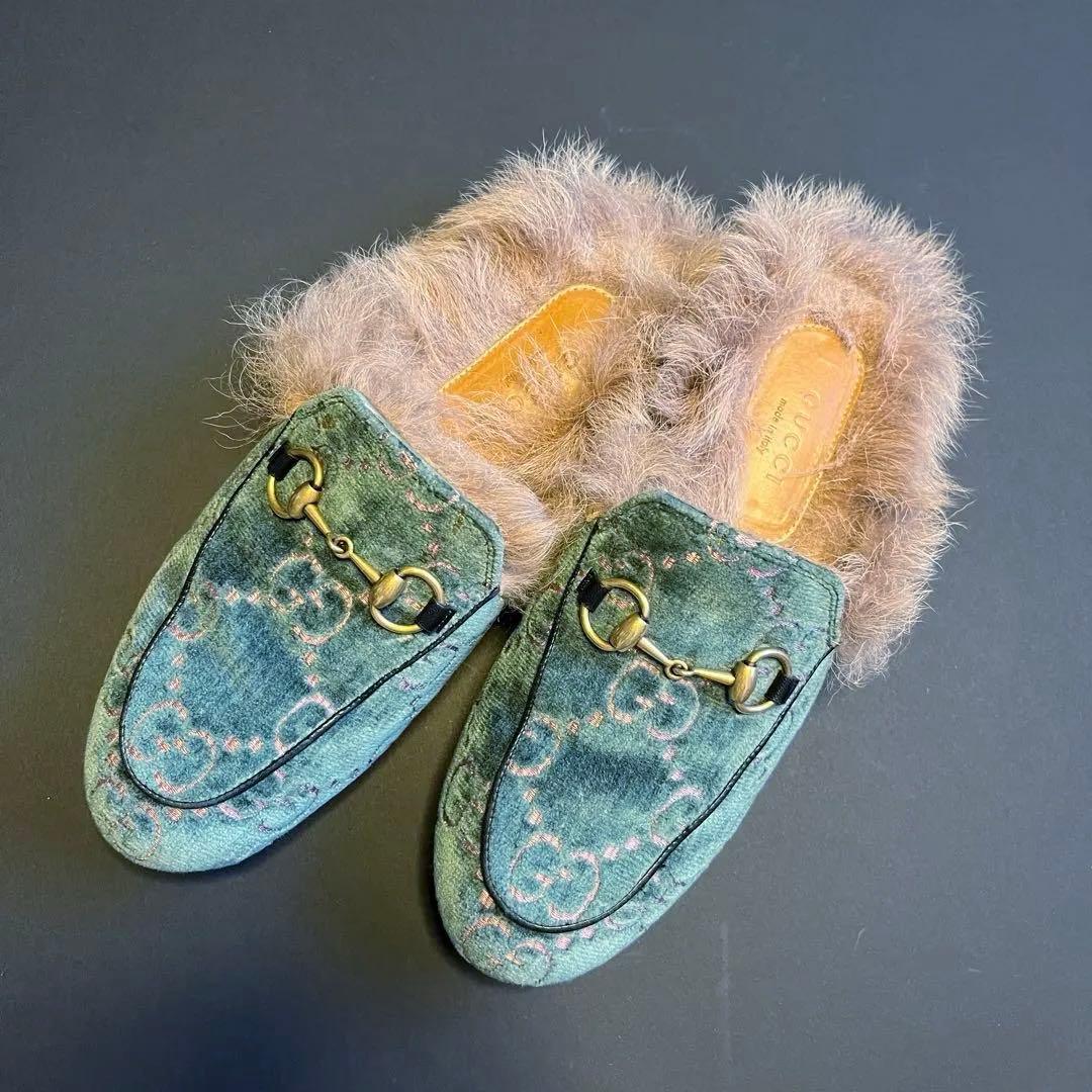 GUCCI ホースビット/ファー付きスリッポン