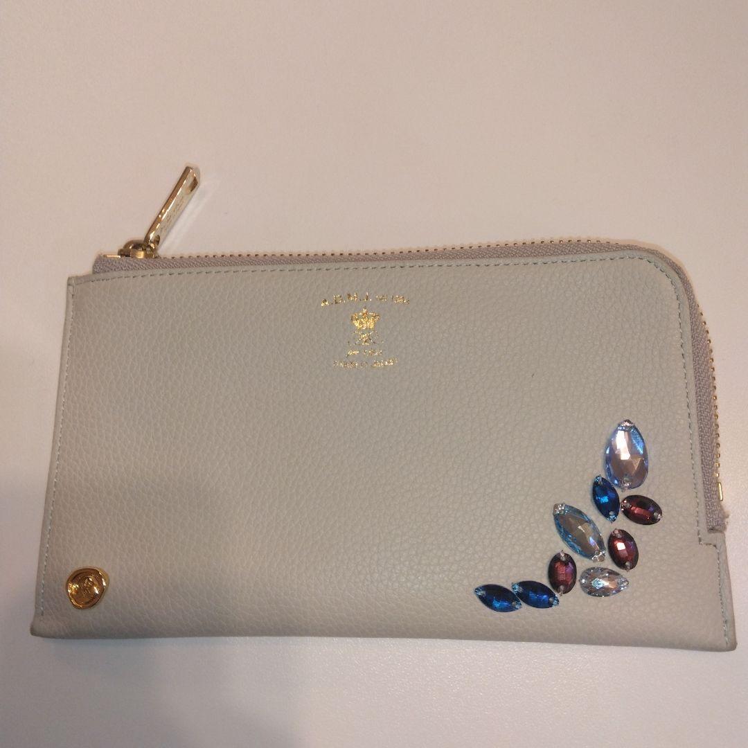 【未使用品級】ADMJ スワロフスキー 　長財布 　ビジュー　グレージュ系