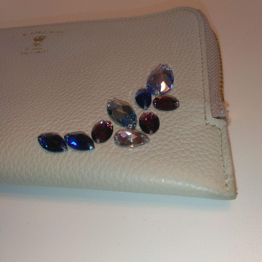 【未使用品級】ADMJ スワロフスキー 　長財布 　ビジュー　グレージュ系