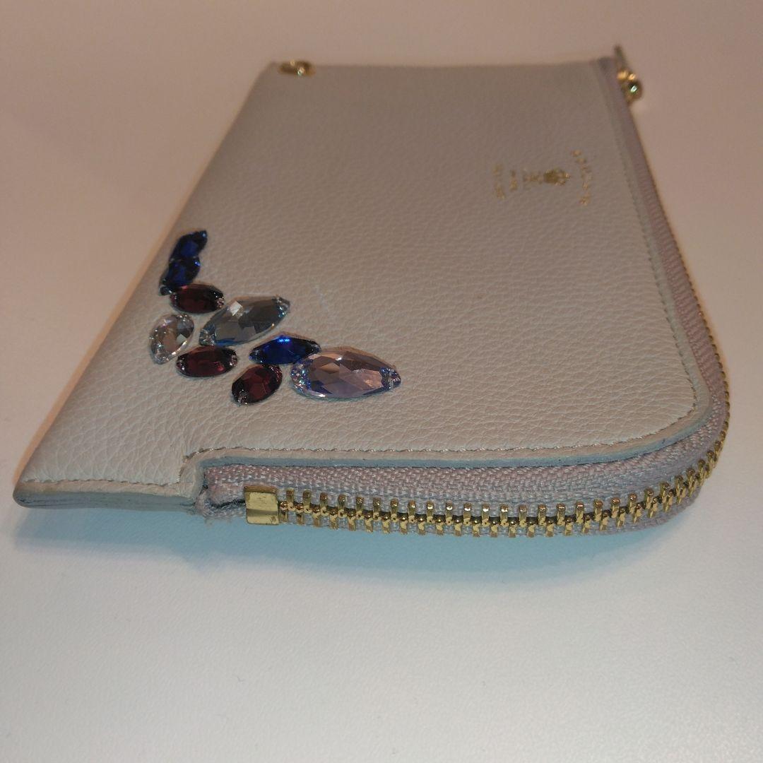 【未使用品級】ADMJ スワロフスキー 　長財布 　ビジュー　グレージュ系