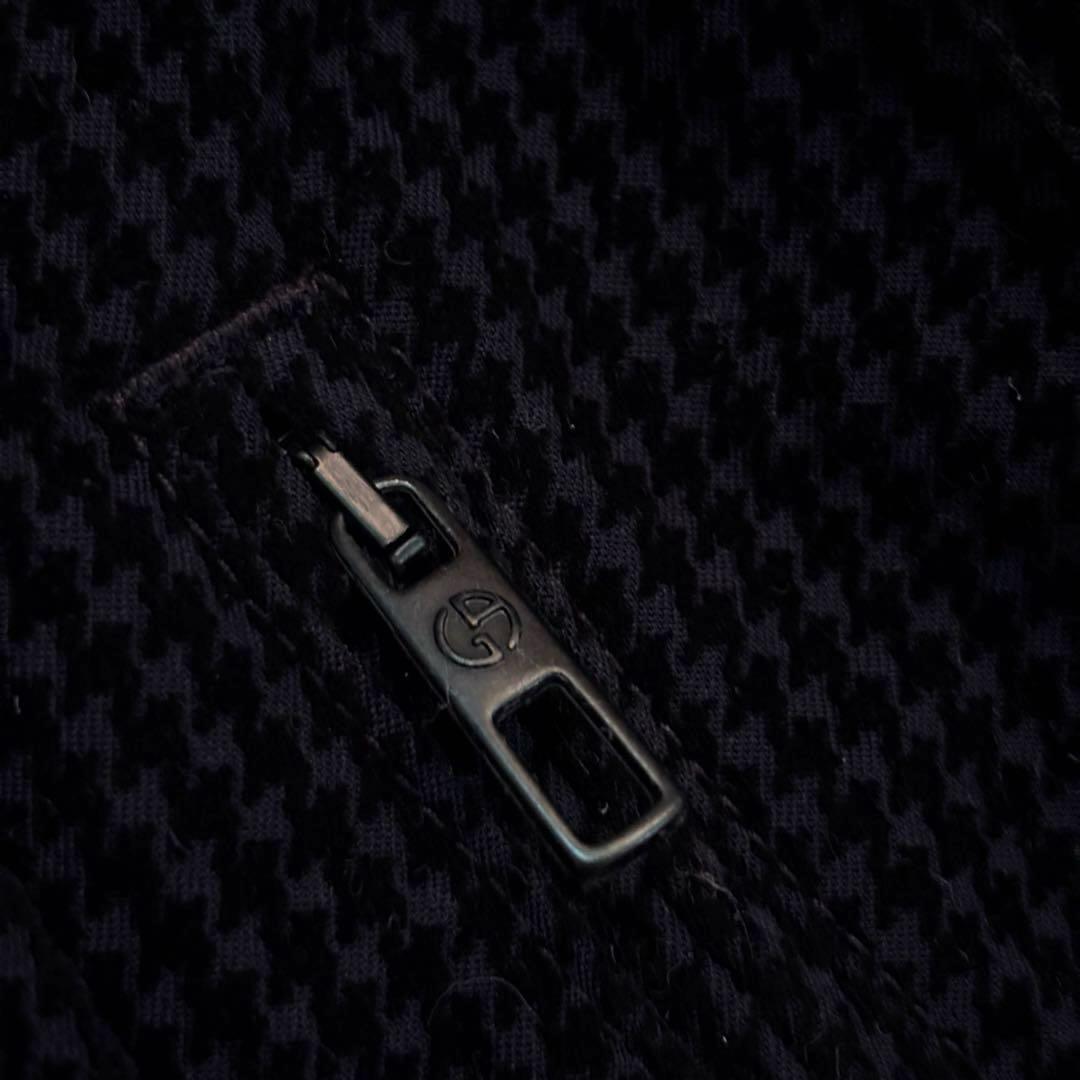 ★千鳥格子★ ジョルジオ アルマーニ ベロア パンツ 本革タグ 永久クリース 黒