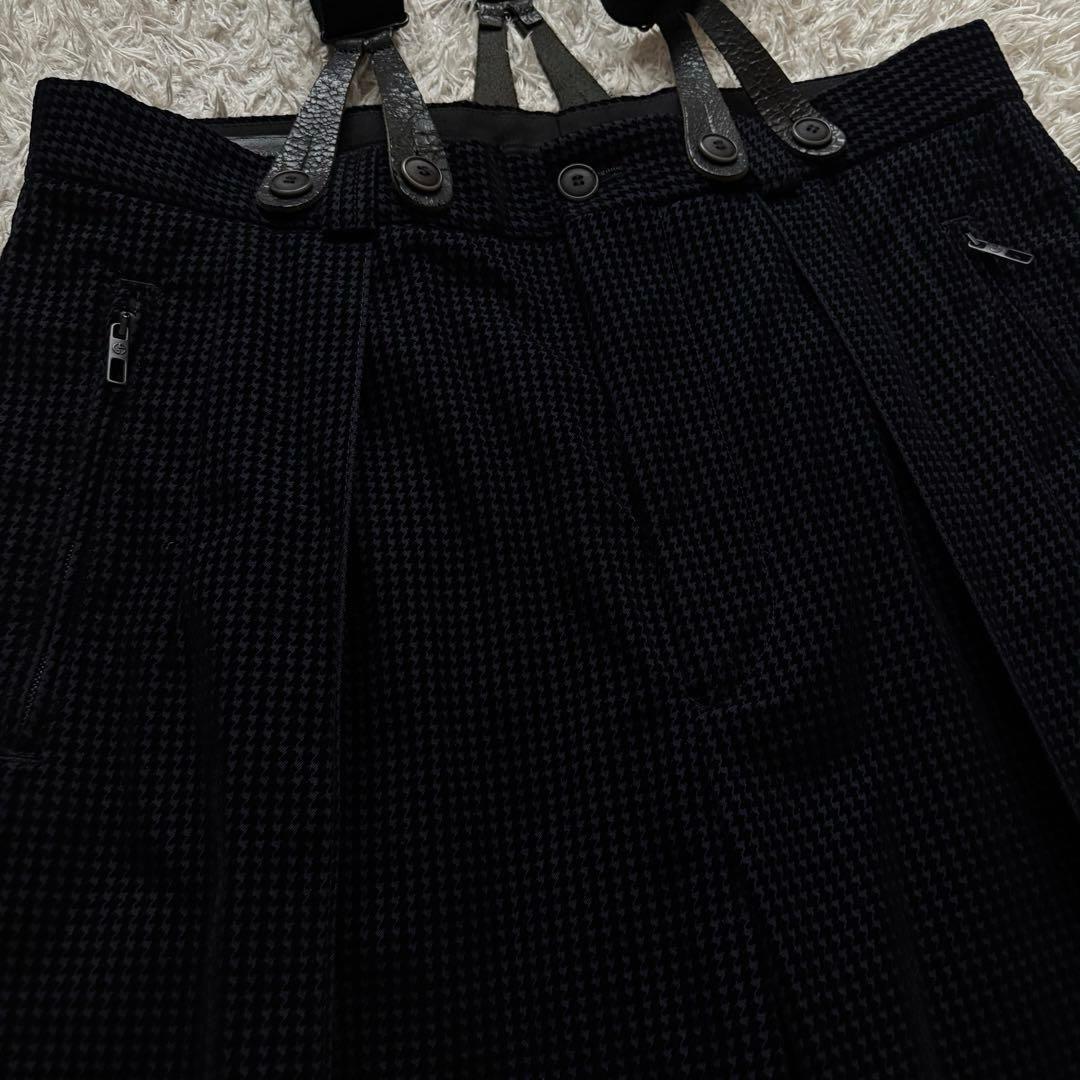 ★千鳥格子★ ジョルジオ アルマーニ ベロア パンツ 本革タグ 永久クリース 黒