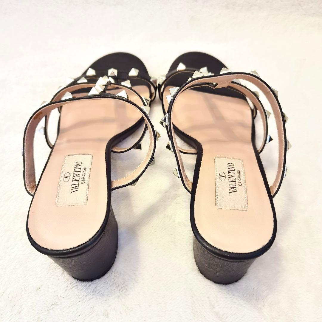 現行 ヴァレンティノ ロックスタッズ ヒールサンダル ブラック ゴールド 37