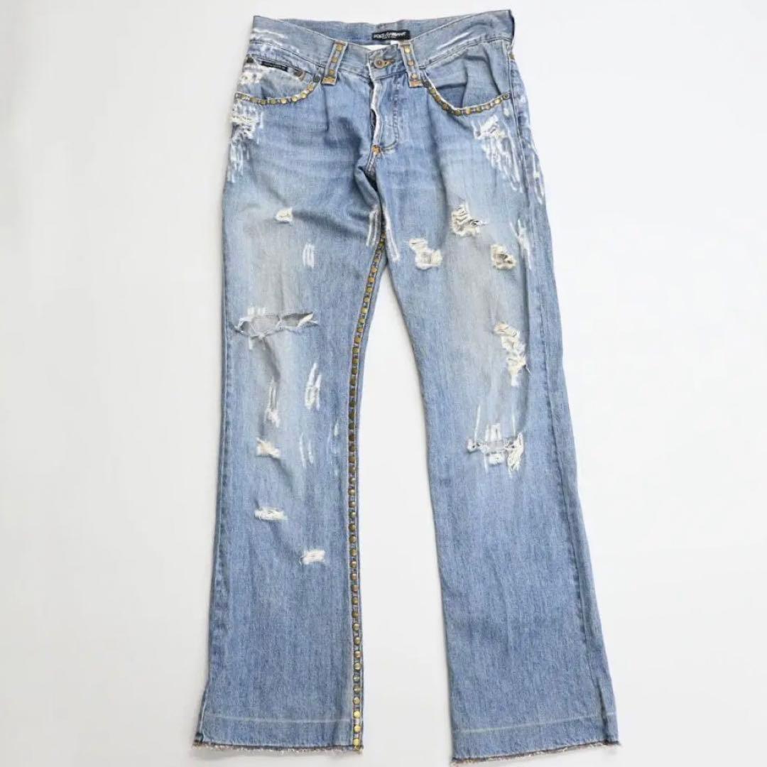 ■ DOLCE&GABBANA スタッズ Y2K 虎刺繍 ジーンズ 48286*