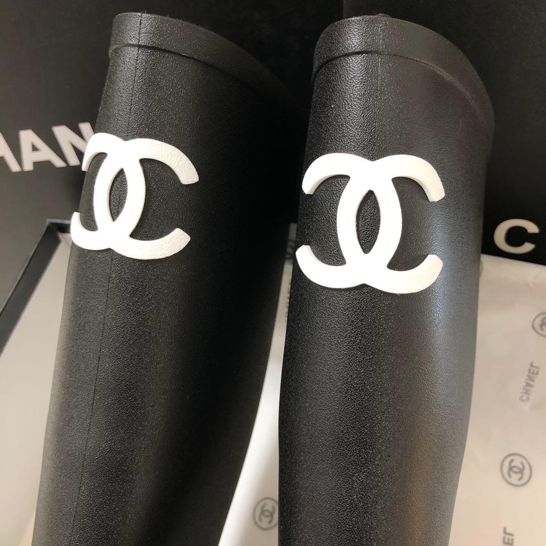 シャネル CHANEL ロングブーツ レインブーツ 長靴 36 ジェニ ラバー