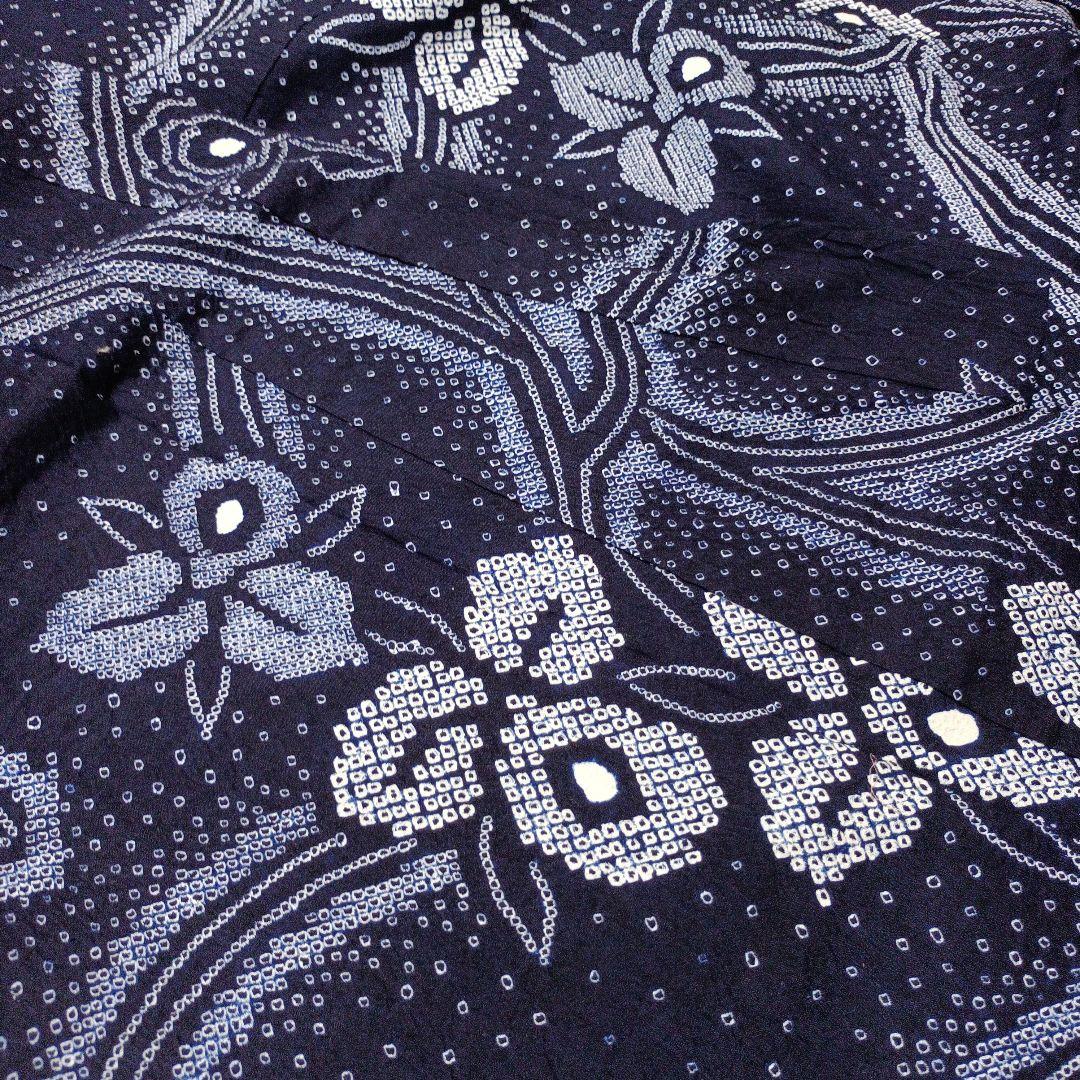 未使用　有松絞り　絞り浴衣　　花柄　仕付け糸付き