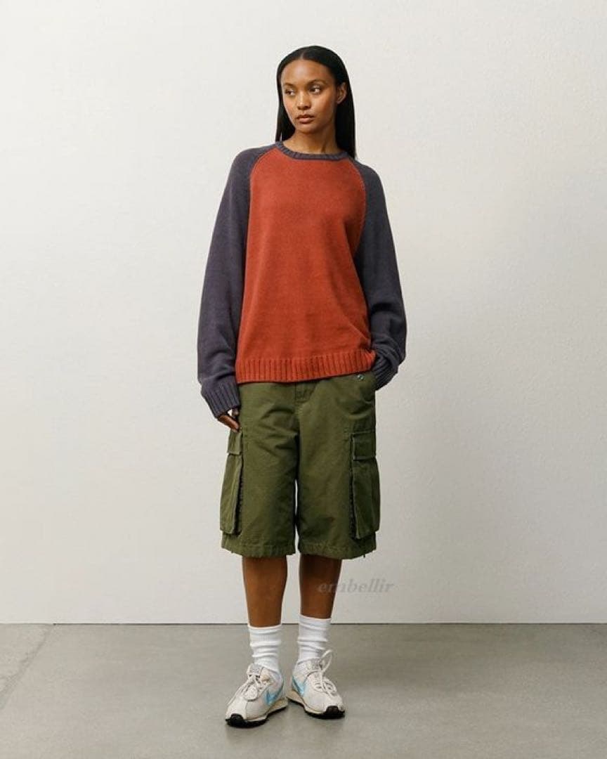 トップス STUSSY COLORBLOCKED RAGLAN KNIT CREW L