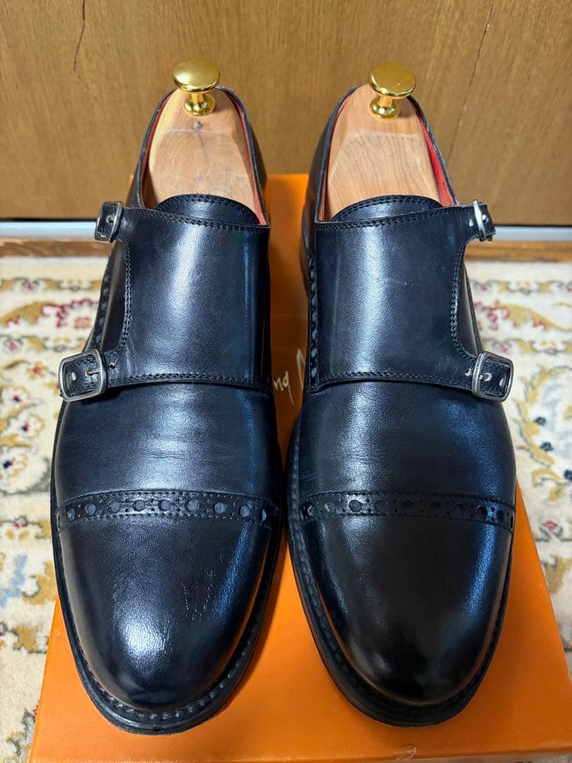 ディ メッラ 黒 ダブルモンクストラップ ビジネスシューズ