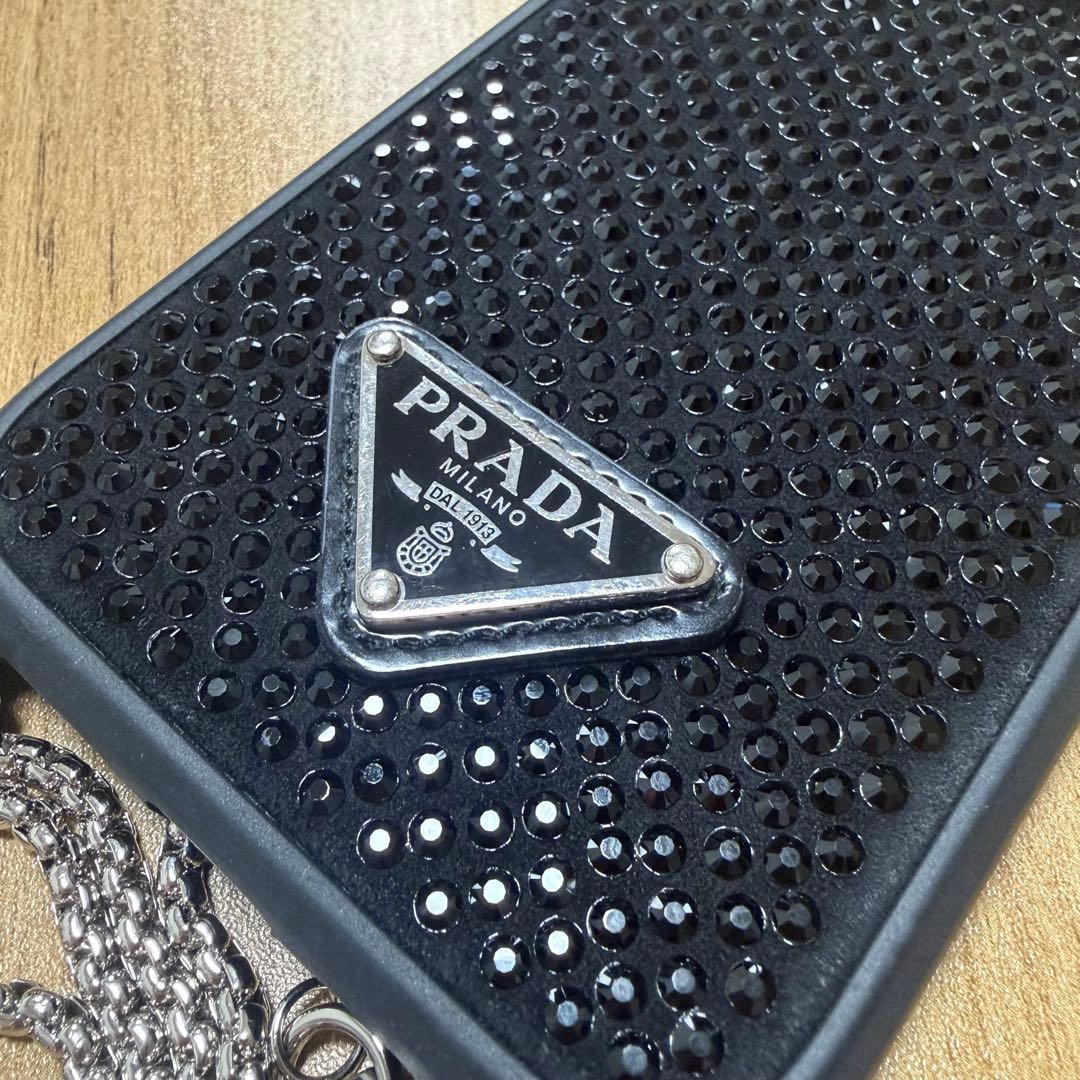 PRADA ストラップチェーン付き　クリスタル　iPhone用ケース ブラック